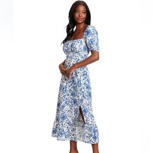 London Times Floral Blue and White Dress